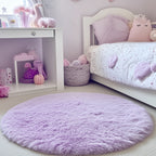 PAGISOFE Fluffy Kawaii Round Rug 4Ft for Girls Bedroom Decor, Purple Rainbow Mermaid Rugs for Kids Playroom, Teen Girl Room, Nursery, Dorm, Cute Furry Pastel Rug, Soft Plush Tent Carpet