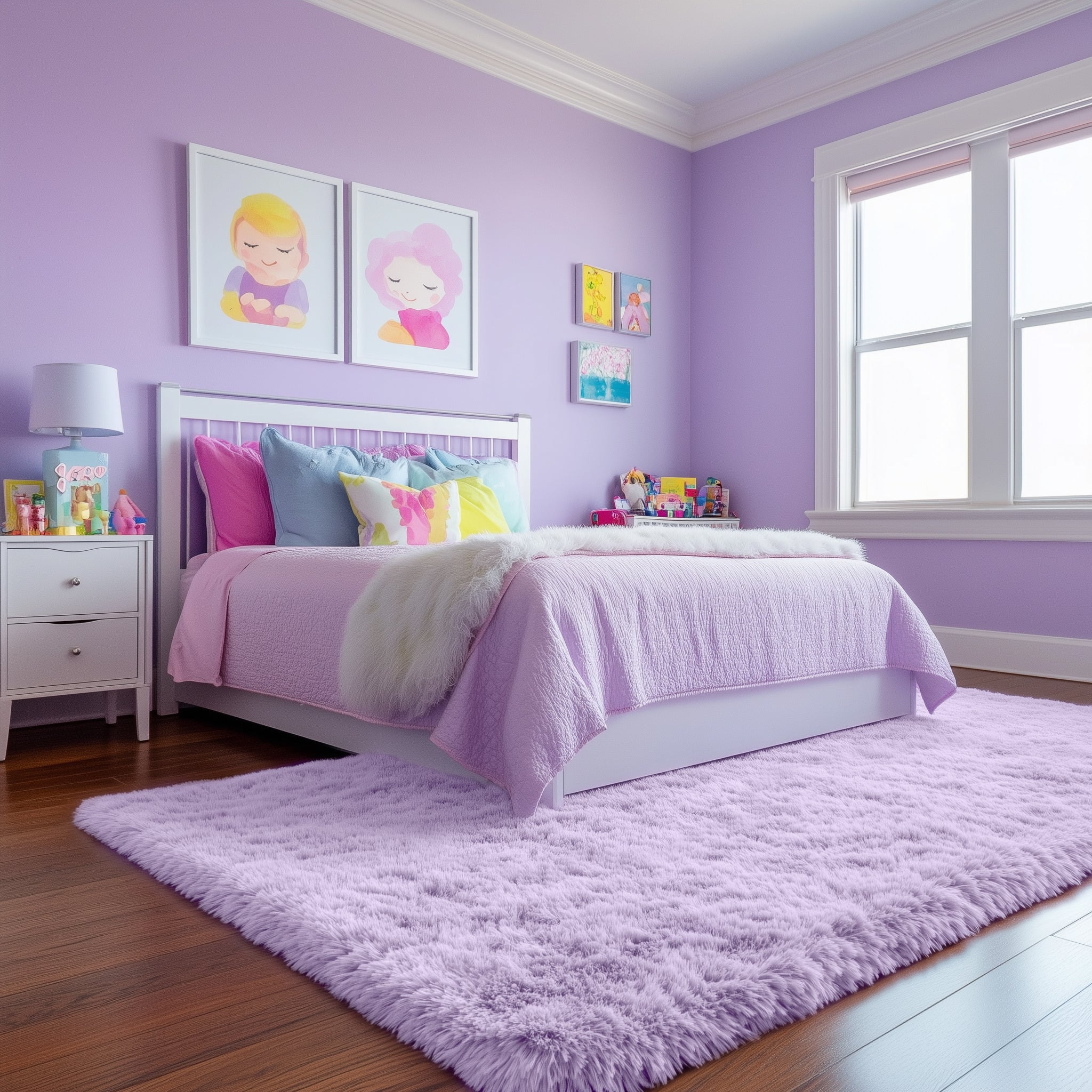 PAGISOFE Rainbow Purple Rugs for Girls Bedoom 5x7 Ft, Fluffy Cute Colorful Pastel Princess Carpet for Living-Room Kids Nursery, Ultra Soft Dorm Rug for Room Decor Aesthetic,Hot Pink Bedroom Decor