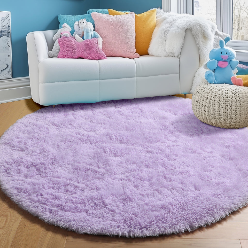 PAGISOFE Fluffy Kawaii Round Rug 4Ft for Girls Bedroom Decor, Purple Rainbow Mermaid Rugs for Kids Playroom, Teen Girl Room, Nursery, Dorm, Cute Furry Pastel Rug, Soft Plush Tent Carpet
