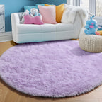 PAGISOFE Fluffy Kawaii Round Rug 4Ft for Girls Bedroom Decor, Purple Rainbow Mermaid Rugs for Kids Playroom, Teen Girl Room, Nursery, Dorm, Cute Furry Pastel Rug, Soft Plush Tent Carpet