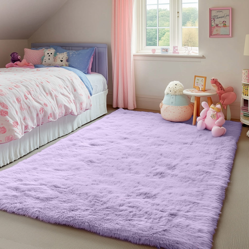PAGISOFE Rainbow Purple Rugs for Girls Bedoom 5x7 Ft, Fluffy Cute Colorful Pastel Princess Carpet for Living-Room Kids Nursery, Ultra Soft Dorm Rug for Room Decor Aesthetic,Hot Pink Bedroom Decor