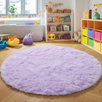 PAGISOFE Round Rug 4Ft, Grey Circle Rugs for Kids Bedroom, Fluffy Carpets for Bedroom Boys, Shaggy Living Room Rugs Small Teepee Furry Mat, Comfy Reading Nook Rug for Girls Boys Baby Room Nursery