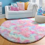 PAGISOFE Rainbow Round Rug 4Ft, Super Soft Rugs for Girls Bedroom,Colorful Rug for Room Decor,Fuzzy Carpet for Kids Nursery,Circle Rugs for Kids Room,Shag Reading Nook Mat, Furry Rug for Baby