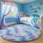 PAGISOFE Rainbow Purple Rugs 7Ft for Girls Bedroom, Cute Shaggy Round Rug for Kids Room Teen Girls Playroom Nursery Classroom, Indoor Fluffy Furry Pastel Mermaid Rug Soft Plush Kawaii Tent Carpet
