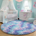 PAGISOFE Rainbow Purple Rugs 7Ft for Girls Bedroom, Cute Shaggy Round Rug for Kids Room Teen Girls Playroom Nursery Classroom, Indoor Fluffy Furry Pastel Mermaid Rug Soft Plush Kawaii Tent Carpet