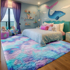 PAGISOFE 8x10 Area Rug, Cute Kawaii Purple Rainbow Rug for Girls Bedroom, Soft Fluffy Shag Rug for Girls Room, Baby, Kids Playroom, Nursery, Classroom, Plush Furry Mermaid Rug, Fuzzy Pastel Carpet