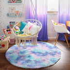 PAGISOFE Rainbow Purple Rugs 7Ft for Girls Bedroom, Cute Shaggy Round Rug for Kids Room Teen Girls Playroom Nursery Classroom, Indoor Fluffy Furry Pastel Mermaid Rug Soft Plush Kawaii Tent Carpet