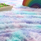 PAGISOFE Rainbow Purple Rugs 7Ft for Girls Bedroom, Cute Shaggy Round Rug for Kids Room Teen Girls Playroom Nursery Classroom, Indoor Fluffy Furry Pastel Mermaid Rug Soft Plush Kawaii Tent Carpet