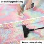 PAGISOFE Rainbow Purple Round Rug for Bedroom Girls 6Ft, Fluffy Cute Colorful Pastel Princess Carpet, Shaggy Girls Rug for Kids Room, Fuzzy Playroom Nursery Dorm Rugs, Hot Pink Purple Kids Room Decor