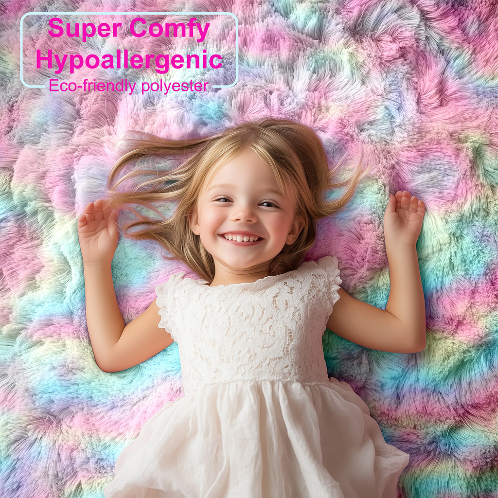 PAGISOFE Rainbow Purple Round Rug for Bedroom Girls 6Ft, Fluffy Cute Colorful Pastel Princess Carpet, Shaggy Girls Rug for Kids Room, Fuzzy Playroom Nursery Dorm Rugs, Hot Pink Purple Kids Room Decor