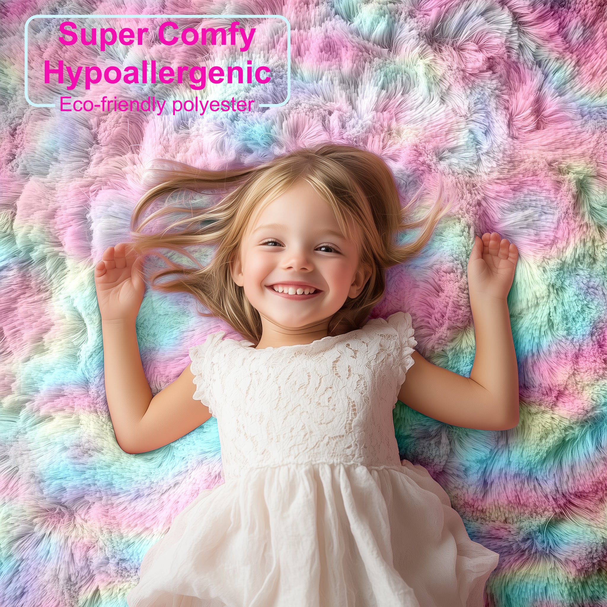 PAGISOFE Rainbow Purple Round Rug for Bedroom Girls 6Ft, Fluffy Cute Colorful Pastel Princess Carpet, Shaggy Girls Rug for Kids Room, Fuzzy Playroom Nursery Dorm Rugs, Hot Pink Purple Kids Room Decor