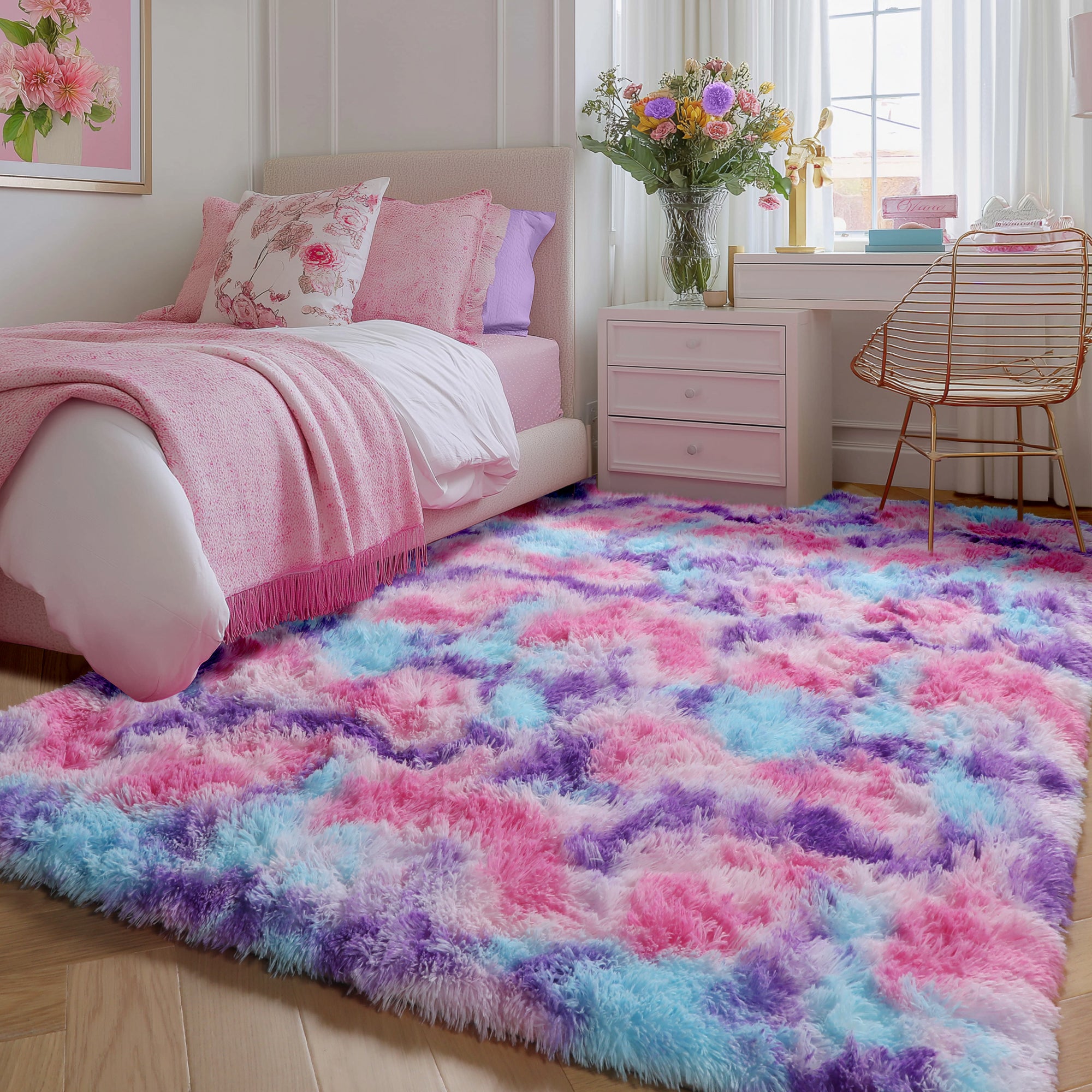 PAGISOFE Fluffy Soft Area Rug,Plush Furry for Girls Bedroom,Shaggy and Kawaii Rug for Playroom,Nursery,Baby's Toddler's Room,Cute and Colorful Room Decor for Kids,3x5,Rainbow