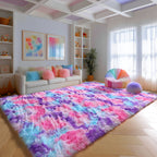 PAGISOFE Rainbow Purple Rugs for Girls Bedoom 5x8 Ft, Fluffy Cute Colorful Pastel Girls Rug, Plush Kawaii Rugs for Kids Room, Playroom Hot Pink Purple Bedroom Decor Ultra Soft Princess Carpet