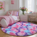 PAGISOFE Rainbow Purple Round Rug for Bedroom Girls 6Ft, Fluffy Cute Colorful Pastel Princess Carpet, Shaggy Girls Rug for Kids Room, Fuzzy Playroom Nursery Dorm Rugs, Hot Pink Purple Kids Room Decor