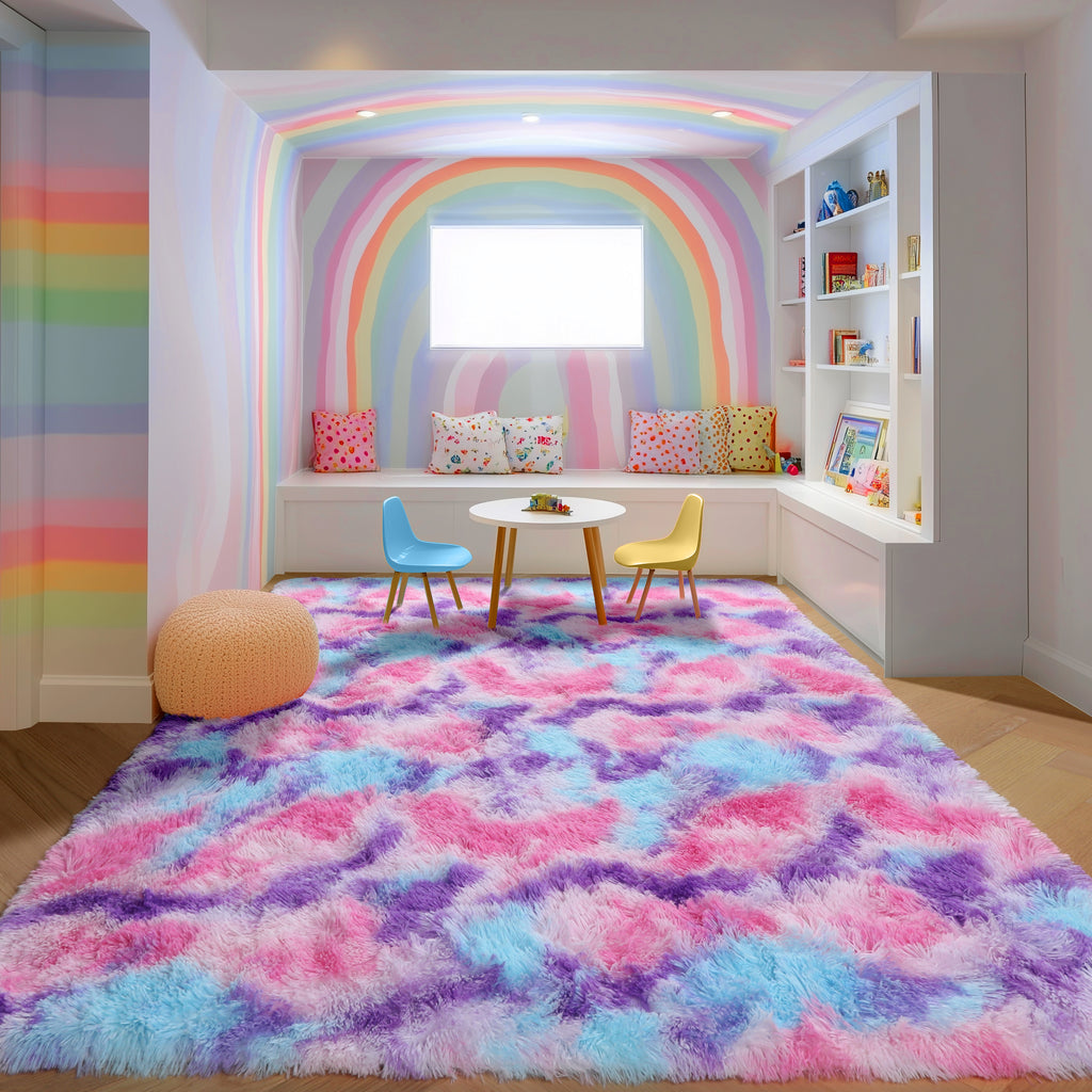 PAGISOFE Fluffy Soft Area Rug,Plush Furry for Girls Bedroom,Shaggy and Kawaii Rug for Playroom,Nursery,Baby's Toddler's Room,Cute and Colorful Room Decor for Kids,3x5,Rainbow