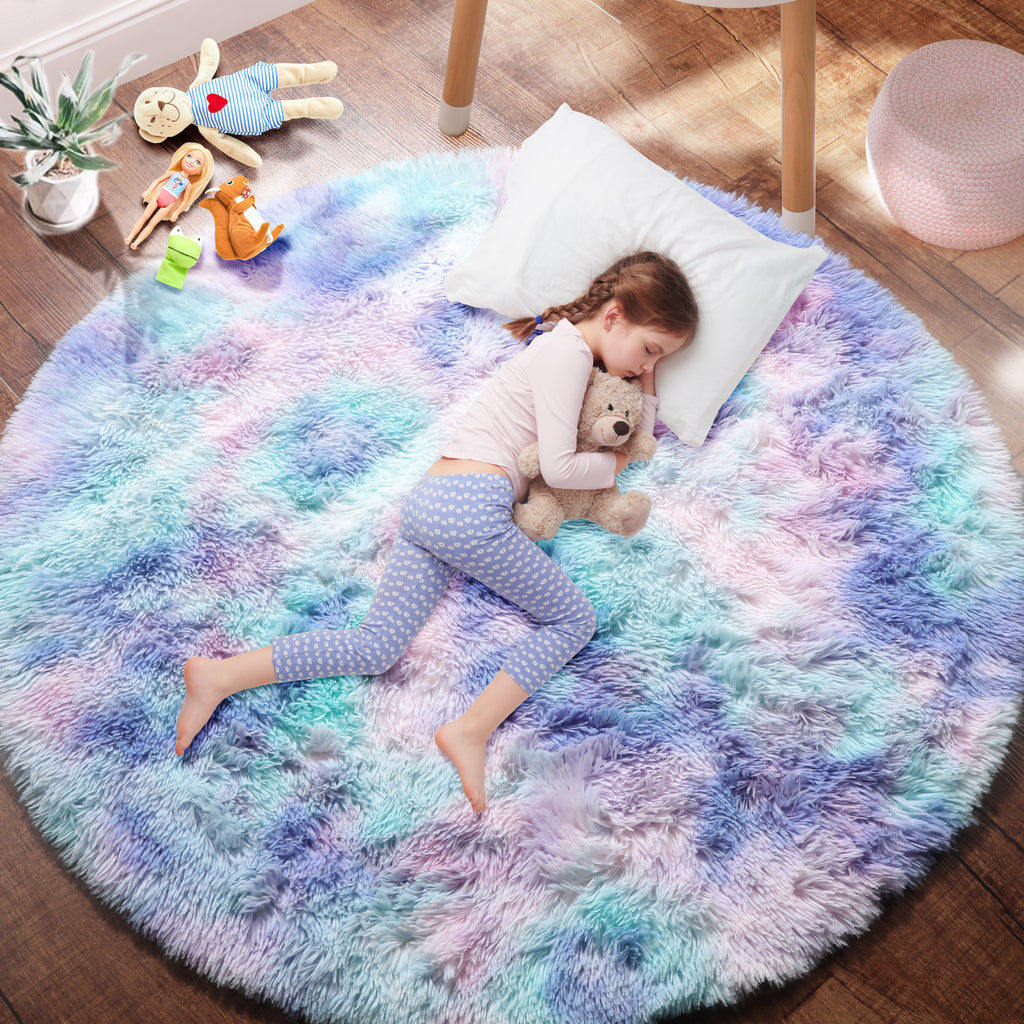 PAGISOFE Soft Black Round Rugs 8Ft Plush Shag Fuzzy Large Circle Area Rugs for Livingroom Bedroom Dorm Fluffy Shaggy Circular Rug for Kids Room,Non-Slip Home Decor Black Carpet for Teen's Room Decor