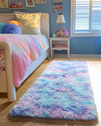 PAGISOFE Cute Furry Pastel Rug for Girls Bedroom, Soft Shag Rainbow Purple Tent Rugs for Livingroom, Kids Room, Playroom Nursery Home Decor, Plush Mermaid Kawaii Rug Fluffy Fuzzy Carpet 4x6 Area Rug