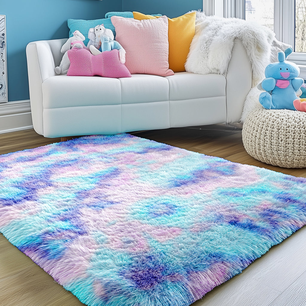 PAGISOFE 4x6 Rainbow Fluffy Soft Plush Area Rugs for Girls Bedroom, Shaggy Rugs for Kids Playroom,Kawaii Princess Fuzzy Rugs for Nursery Baby Toddler,Cute Colorful Room Decor for Teenage
