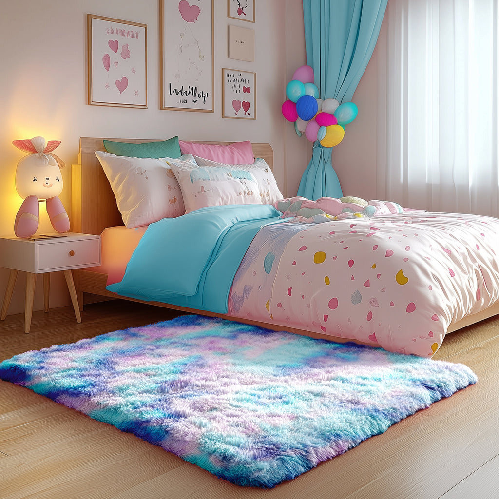 PAGISOFE Fluffy Soft Area Rug,Plush Furry for Girls Bedroom,Shaggy and Kawaii Rug for Playroom,Nursery,Baby's Toddler's Room,Cute and Colorful Room Decor for Kids,3x5,Rainbow