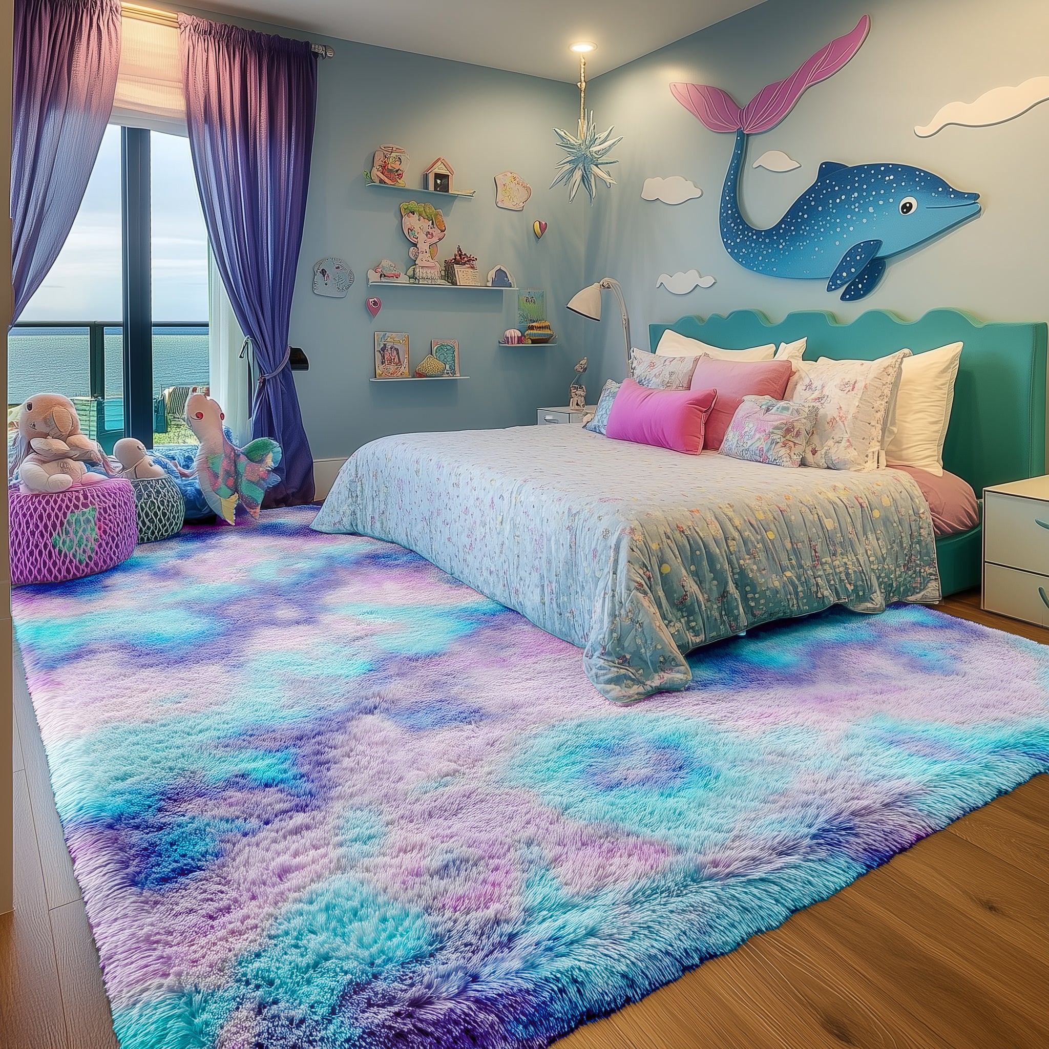 PAGISOFE Fluffy Soft Area Rug,Plush Furry for Girls Bedroom,Shaggy and Kawaii Rug for Playroom,Nursery,Baby's Toddler's Room,Cute and Colorful Room Decor for Kids,3x5,Rainbow