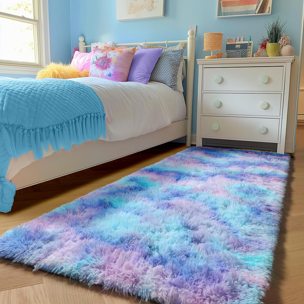 PAGISOFE Rainbow Runner Rugs for Girls Bedroom Hallway Plush Fluffy Rug 2x6 Ft, Soft Kawaii Carpet for Living Room, Non-Slip Indoor Princess Rugs for Nursery Kids Girls Room Home Decor Cute Colorful