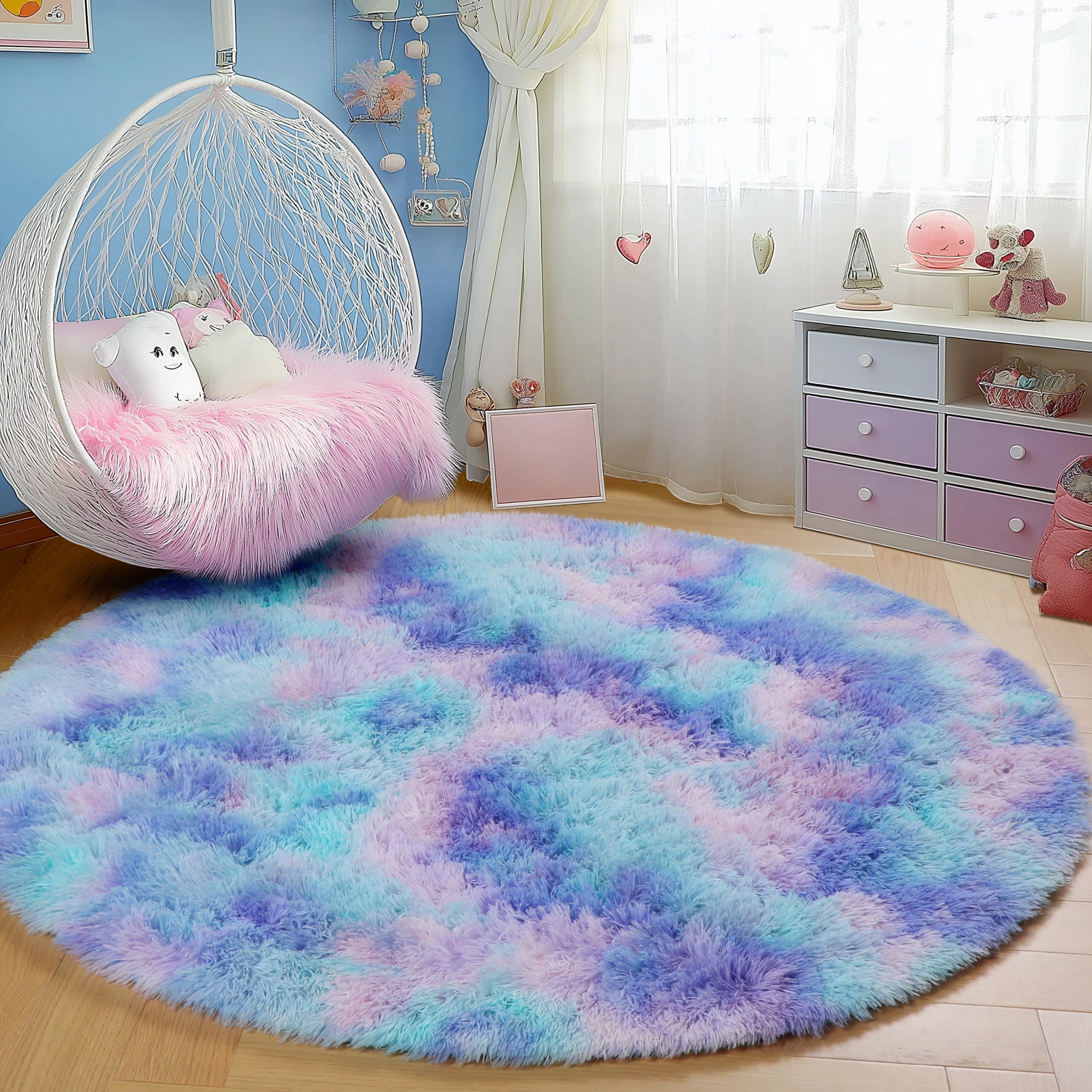PAGISOFE Soft Black Round Rugs 8Ft Plush Shag Fuzzy Large Circle Area Rugs for Livingroom Bedroom Dorm Fluffy Shaggy Circular Rug for Kids Room,Non-Slip Home Decor Black Carpet for Teen's Room Decor
