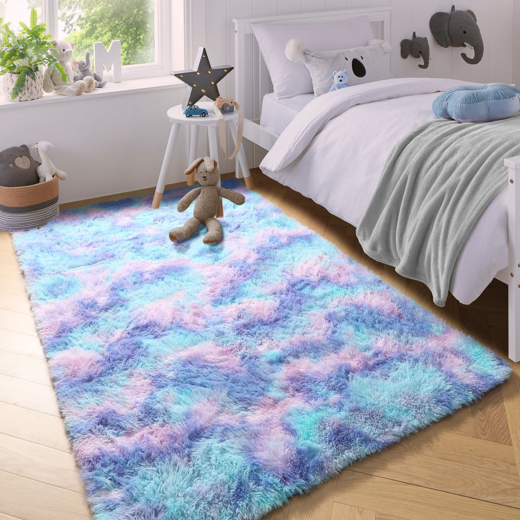 PAGISOFE Fluffy Soft Area Rug,Plush Furry for Girls Bedroom,Shaggy and Kawaii Rug for Playroom,Nursery,Baby's Toddler's Room,Cute and Colorful Room Decor for Kids,3x5,Rainbow