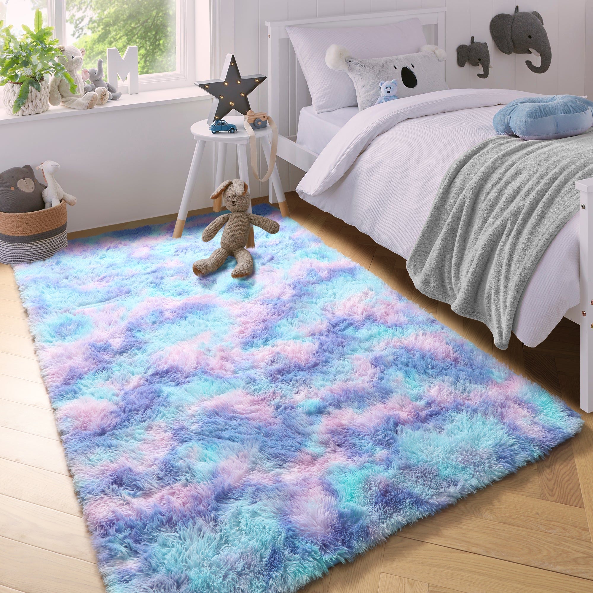 PAGISOFE Fluffy Soft Area Rug,Plush Furry for Girls Bedroom,Shaggy and Kawaii Rug for Playroom,Nursery,Baby's Toddler's Room,Cute and Colorful Room Decor for Kids,3x5,Rainbow