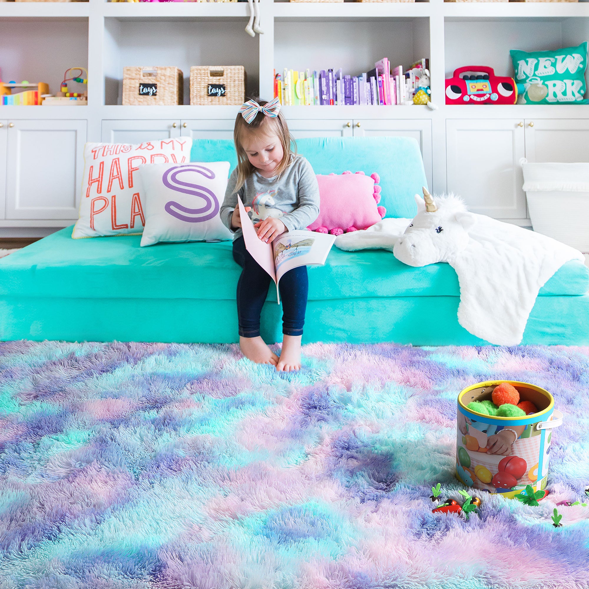 PAGISOFE Rainbow Rugs 6x9, Large Fluffy Soft Carpet,Plush Shaggy Rugs for Bedroom Girls,Kids Rooms,Fuzzy Nursery Rug for Baby's Toddler's Room, Clorful Rooms Decor for Teenage Pastel Kawaii Princess