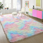 PAGISOFE Cute Furry Pastel Rug for Girls Bedroom, Soft Shag Rainbow Purple Tent Rugs for Livingroom, Kids Room, Playroom Nursery Home Decor, Plush Mermaid Kawaii Rug Fluffy Fuzzy Carpet 4x6 Area Rug