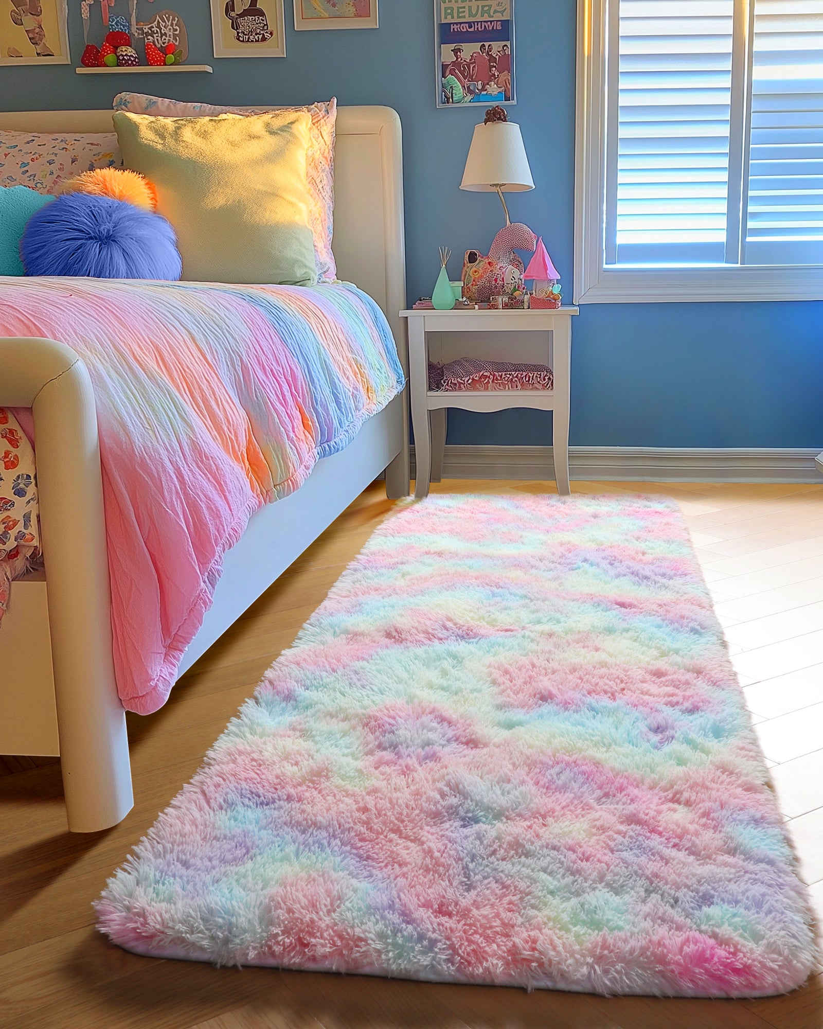 PAGISOFE 4x6 Rainbow Fluffy Soft Plush Area Rugs for Girls Bedroom, Shaggy Rugs for Kids Playroom,Kawaii Princess Fuzzy Rugs for Nursery Baby Toddler,Cute Colorful Room Decor for Teenage