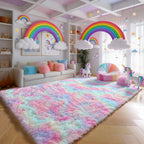 PAGISOFE Rainbow Rugs 6x9, Large Fluffy Soft Carpet,Plush Shaggy Rugs for Bedroom Girls,Kids Rooms,Fuzzy Nursery Rug for Baby's Toddler's Room, Clorful Rooms Decor for Teenage Pastel Kawaii Princess