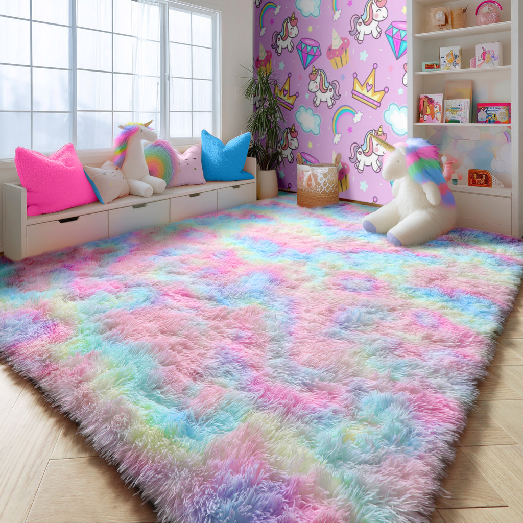 PAGISOFE Rainbow Rugs 6x9, Large Fluffy Soft Carpet,Plush Shaggy Rugs for Bedroom Girls,Kids Rooms,Fuzzy Nursery Rug for Baby's Toddler's Room, Clorful Rooms Decor for Teenage Pastel Kawaii Princess