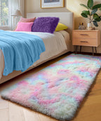 PAGISOFE Rainbow Runner Rugs for Girls Bedroom Hallway Plush Fluffy Rug 2x6 Ft, Soft Kawaii Carpet for Living Room, Non-Slip Indoor Princess Rugs for Nursery Kids Girls Room Home Decor Cute Colorful
