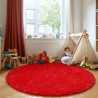 PAGISOFE Round Rug 4Ft, Grey Circle Rugs for Kids Bedroom, Fluffy Carpets for Bedroom Boys, Shaggy Living Room Rugs Small Teepee Furry Mat, Comfy Reading Nook Rug for Girls Boys Baby Room Nursery