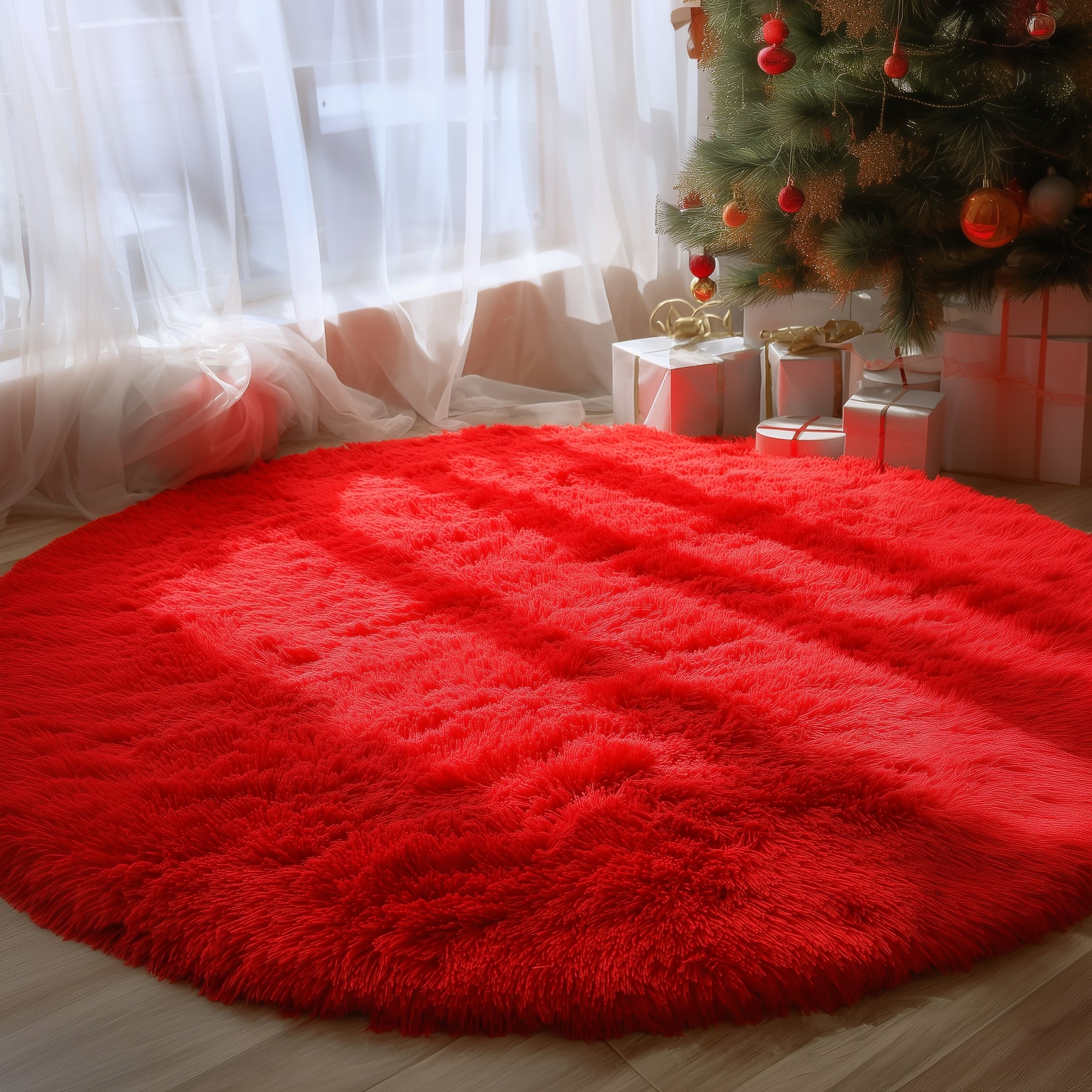 PAGISOFE Fluffy Kawaii Round Rug 4Ft for Girls Bedroom Decor, Purple Rainbow Mermaid Rugs for Kids Playroom, Teen Girl Room, Nursery, Dorm, Cute Furry Pastel Rug, Soft Plush Tent Carpet