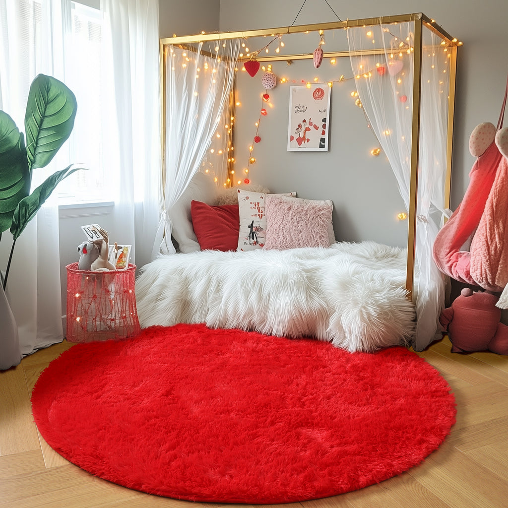 PAGISOFE Fluffy Kawaii Round Rug 4Ft for Girls Bedroom Decor, Purple Rainbow Mermaid Rugs for Kids Playroom, Teen Girl Room, Nursery, Dorm, Cute Furry Pastel Rug, Soft Plush Tent Carpet