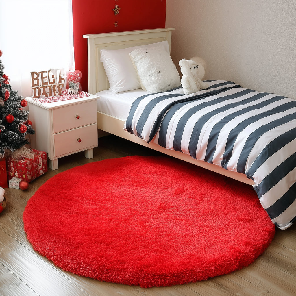 PAGISOFE Fluffy Kawaii Round Rug 4Ft for Girls Bedroom Decor, Purple Rainbow Mermaid Rugs for Kids Playroom, Teen Girl Room, Nursery, Dorm, Cute Furry Pastel Rug, Soft Plush Tent Carpet