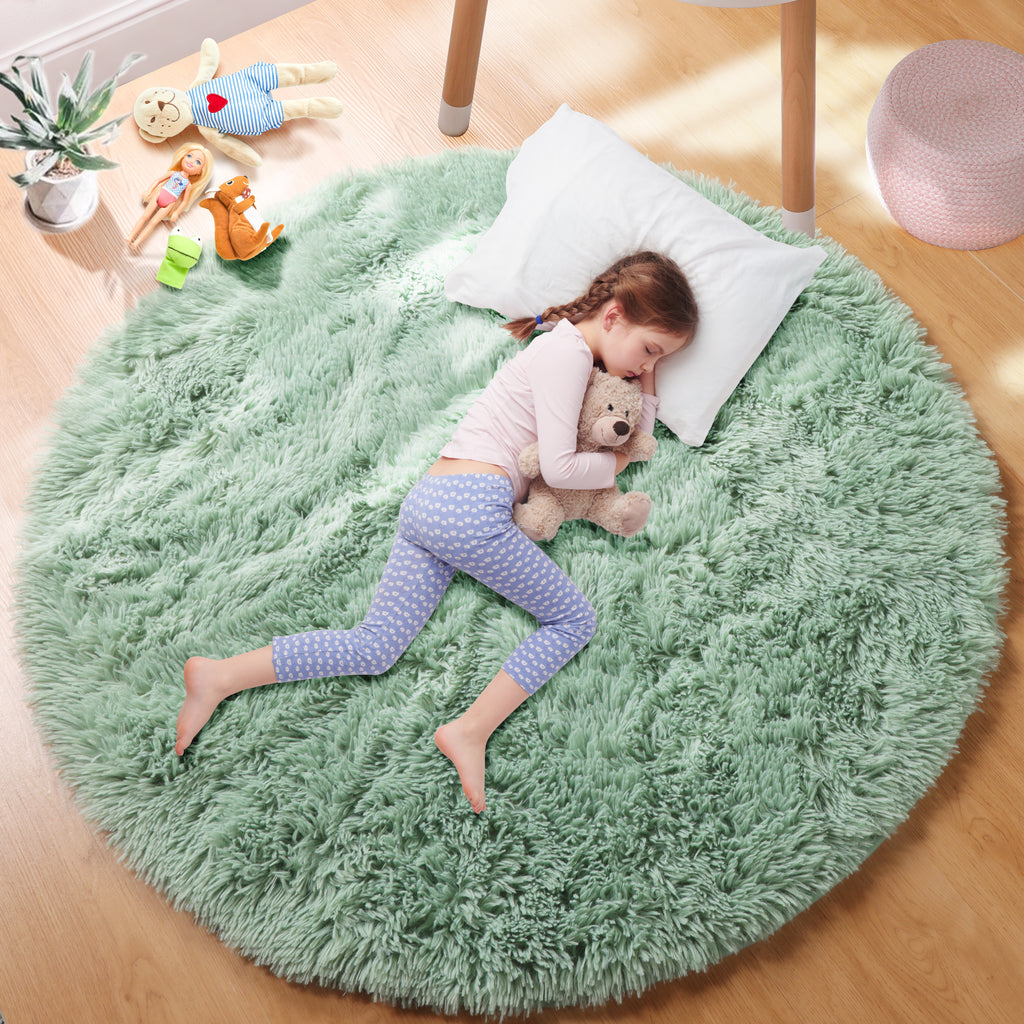 PAGISOFE Fluffy Kawaii Round Rug 4Ft for Girls Bedroom Decor, Purple Rainbow Mermaid Rugs for Kids Playroom, Teen Girl Room, Nursery, Dorm, Cute Furry Pastel Rug, Soft Plush Tent Carpet