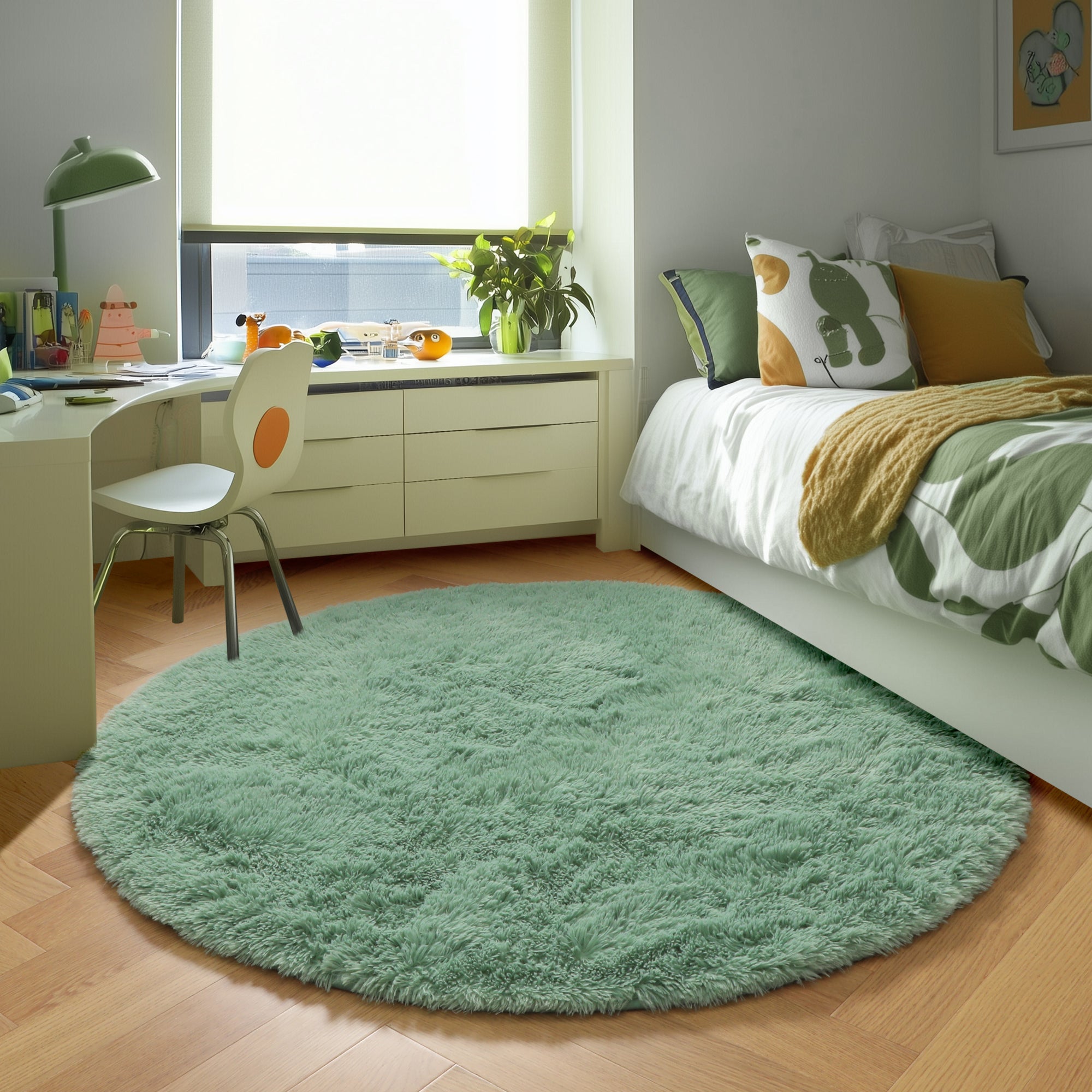 PAGISOFE Fluffy Kawaii Round Rug 4Ft for Girls Bedroom Decor, Purple Rainbow Mermaid Rugs for Kids Playroom, Teen Girl Room, Nursery, Dorm, Cute Furry Pastel Rug, Soft Plush Tent Carpet