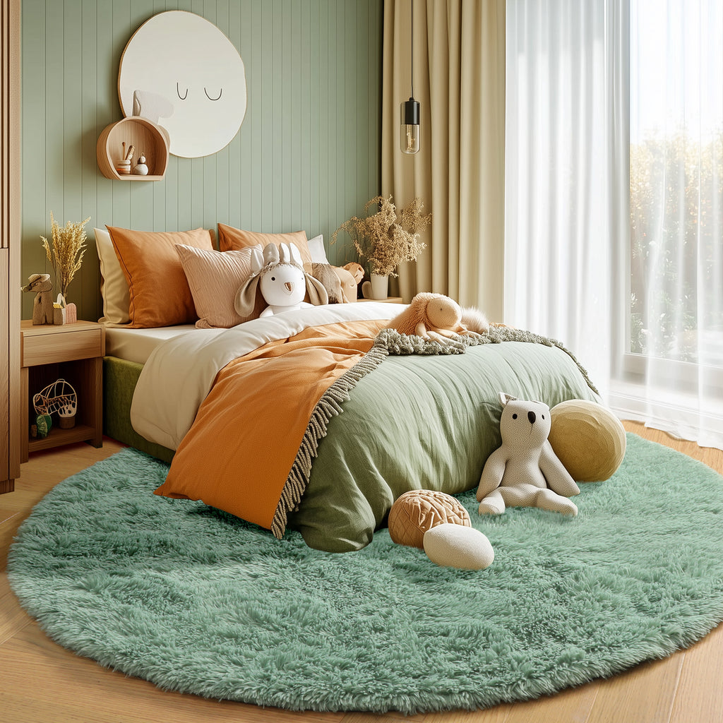 PAGISOFE Fluffy Kawaii Round Rug 4Ft for Girls Bedroom Decor, Purple Rainbow Mermaid Rugs for Kids Playroom, Teen Girl Room, Nursery, Dorm, Cute Furry Pastel Rug, Soft Plush Tent Carpet