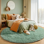 PAGISOFE Fluffy Kawaii Round Rug 4Ft for Girls Bedroom Decor, Purple Rainbow Mermaid Rugs for Kids Playroom, Teen Girl Room, Nursery, Dorm, Cute Furry Pastel Rug, Soft Plush Tent Carpet