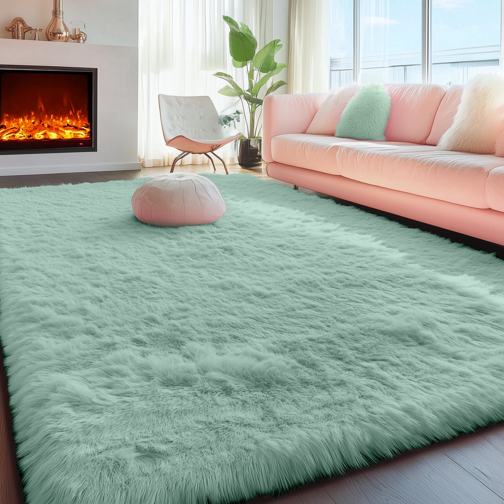 PAGISOFE Rainbow Purple Rugs for Girls Bedoom 5x7 Ft, Fluffy Cute Colorful Pastel Princess Carpet for Living-Room Kids Nursery, Ultra Soft Dorm Rug for Room Decor Aesthetic,Hot Pink Bedroom Decor