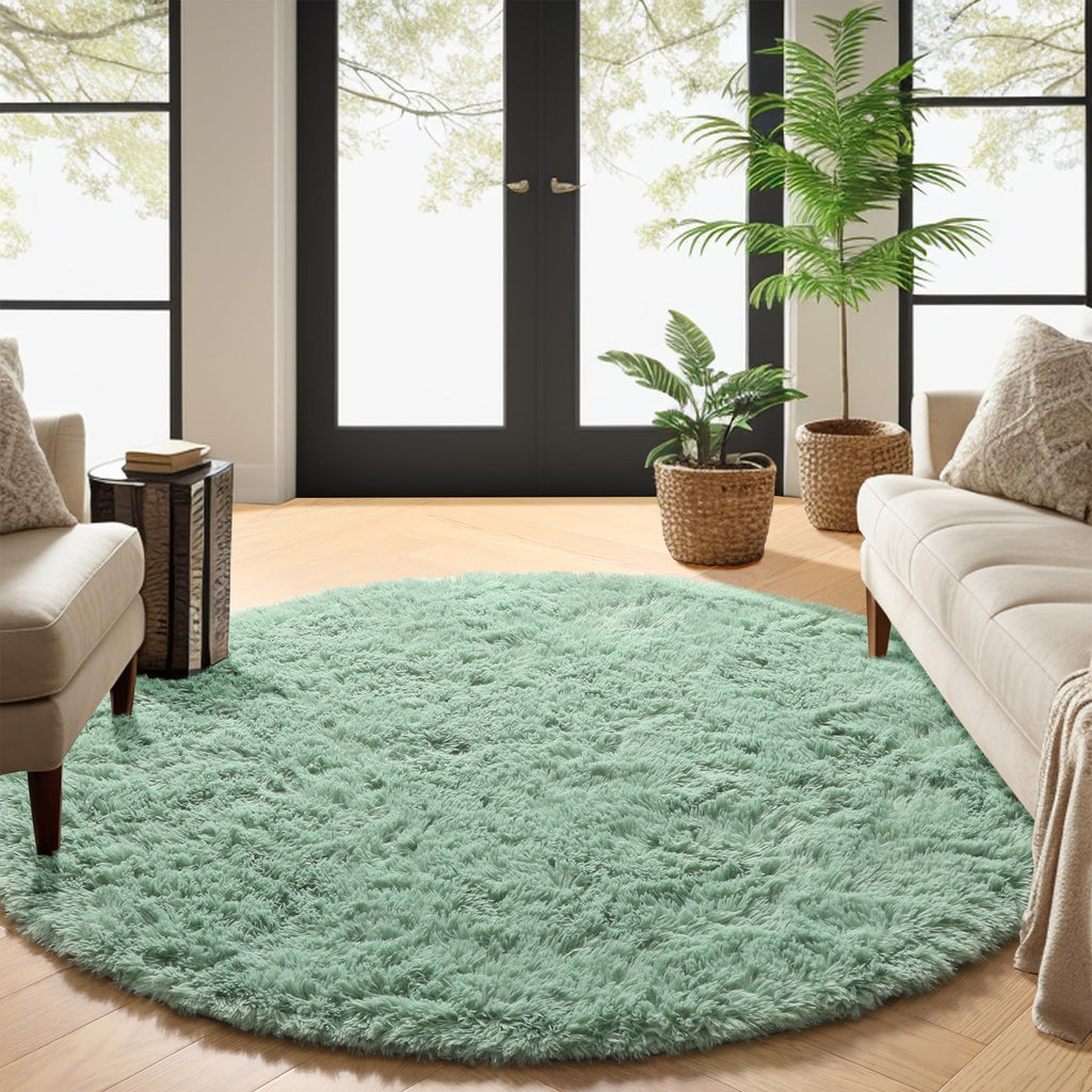 PAGISOFE Fluffy Kawaii Round Rug 4Ft for Girls Bedroom Decor, Purple Rainbow Mermaid Rugs for Kids Playroom, Teen Girl Room, Nursery, Dorm, Cute Furry Pastel Rug, Soft Plush Tent Carpet