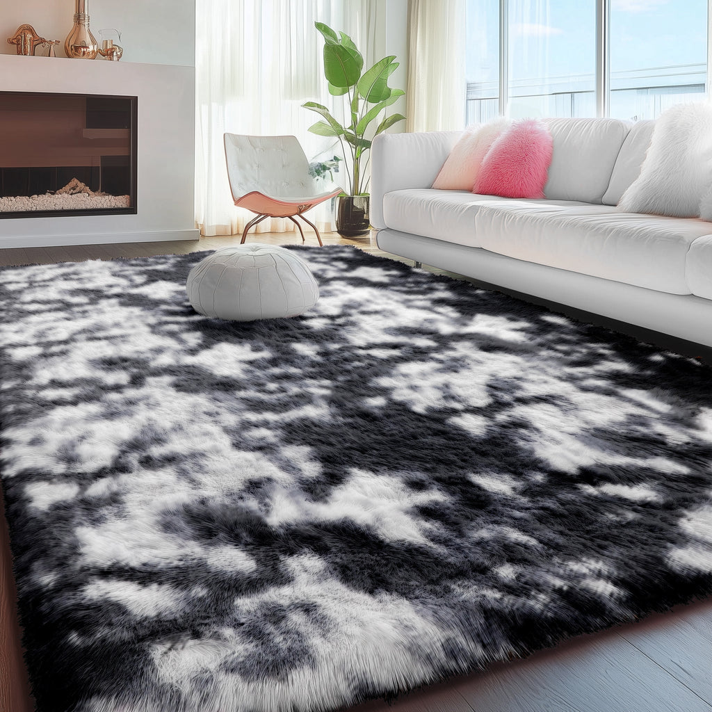 PAGISOFE Cute Furry Pastel Rug for Girls Bedroom, Soft Shag Rainbow Purple Tent Rugs for Livingroom, Kids Room, Playroom Nursery Home Decor, Plush Mermaid Kawaii Rug Fluffy Fuzzy Carpet 4x6 Area Rug