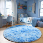 PAGISOFE Fluffy Kawaii Round Rug 4Ft for Girls Bedroom Decor, Purple Rainbow Mermaid Rugs for Kids Playroom, Teen Girl Room, Nursery, Dorm, Cute Furry Pastel Rug, Soft Plush Tent Carpet