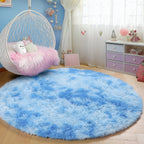 PAGISOFE Fluffy Kawaii Round Rug 4Ft for Girls Bedroom Decor, Purple Rainbow Mermaid Rugs for Kids Playroom, Teen Girl Room, Nursery, Dorm, Cute Furry Pastel Rug, Soft Plush Tent Carpet