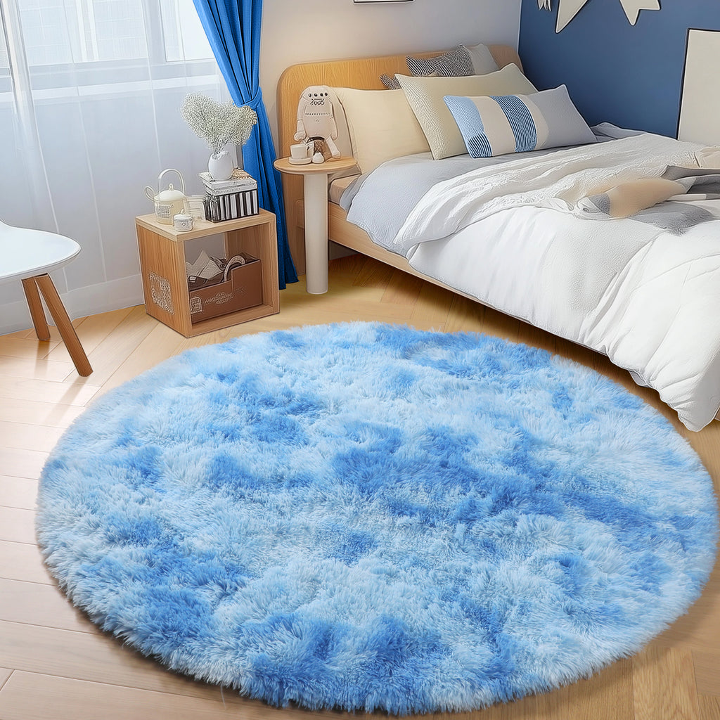 PAGISOFE Fluffy Kawaii Round Rug 4Ft for Girls Bedroom Decor, Purple Rainbow Mermaid Rugs for Kids Playroom, Teen Girl Room, Nursery, Dorm, Cute Furry Pastel Rug, Soft Plush Tent Carpet