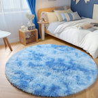 PAGISOFE Fluffy Kawaii Round Rug 4Ft for Girls Bedroom Decor, Purple Rainbow Mermaid Rugs for Kids Playroom, Teen Girl Room, Nursery, Dorm, Cute Furry Pastel Rug, Soft Plush Tent Carpet