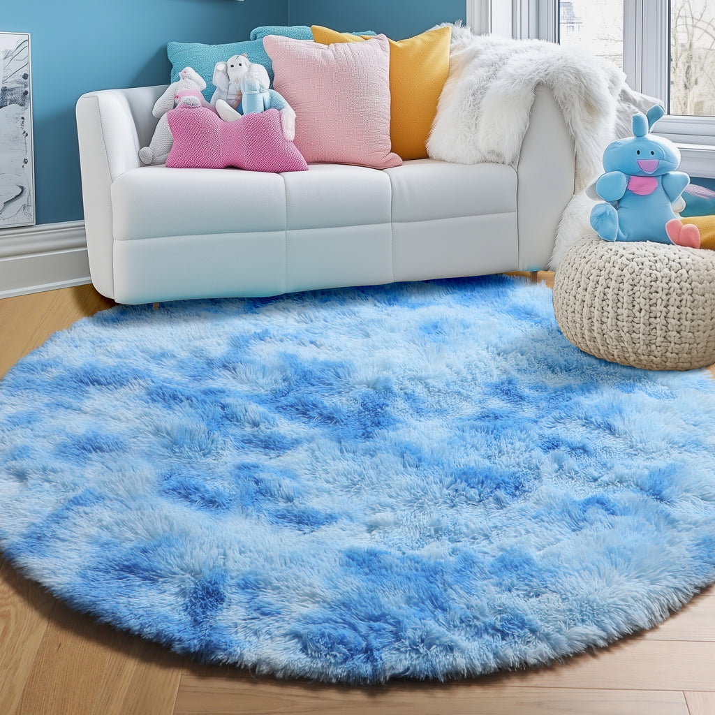 PAGISOFE Fluffy Kawaii Round Rug 4Ft for Girls Bedroom Decor, Purple Rainbow Mermaid Rugs for Kids Playroom, Teen Girl Room, Nursery, Dorm, Cute Furry Pastel Rug, Soft Plush Tent Carpet
